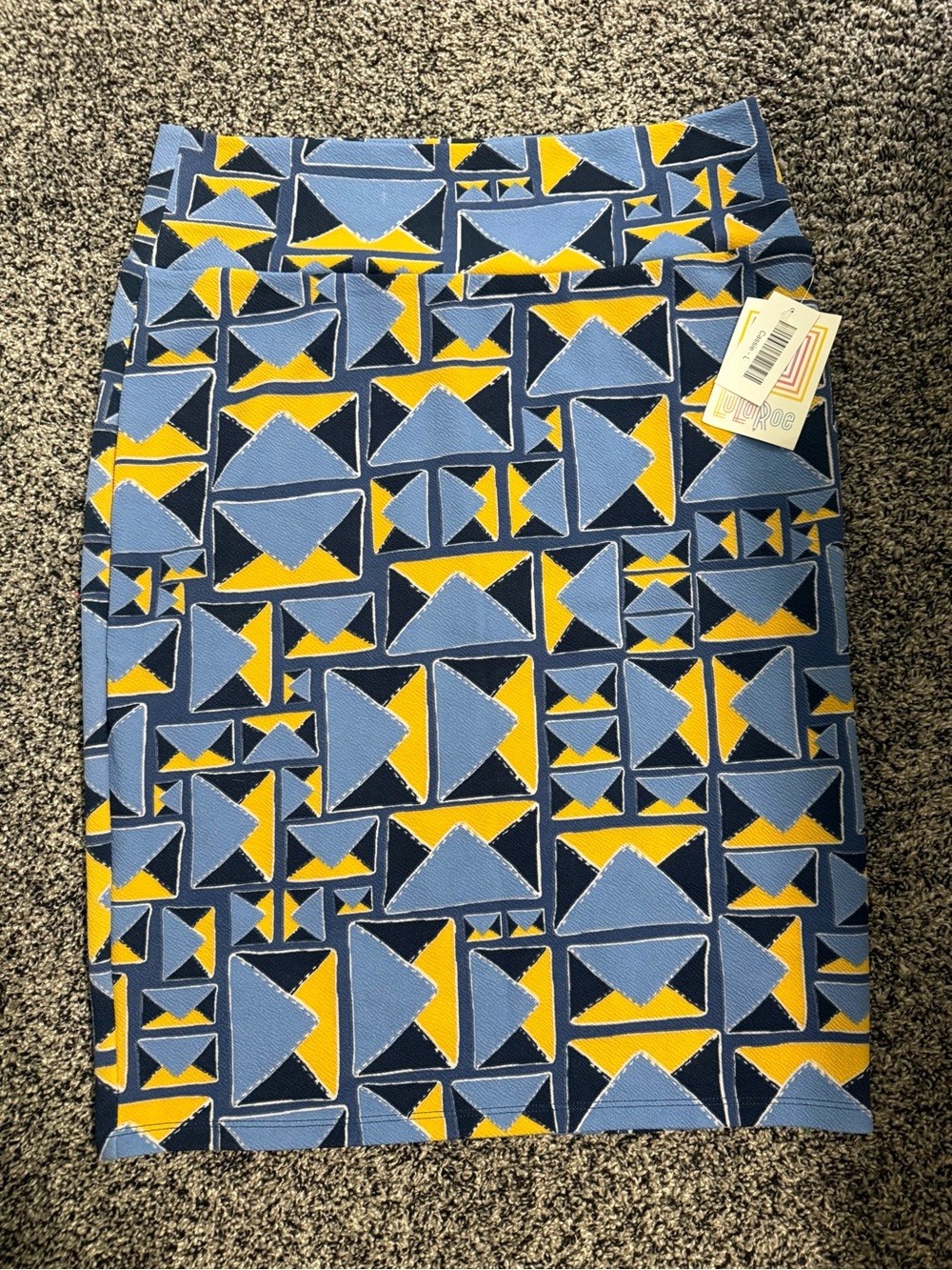 Lularoe Cassie Geometric Blue & Yellow Pencil Skirt